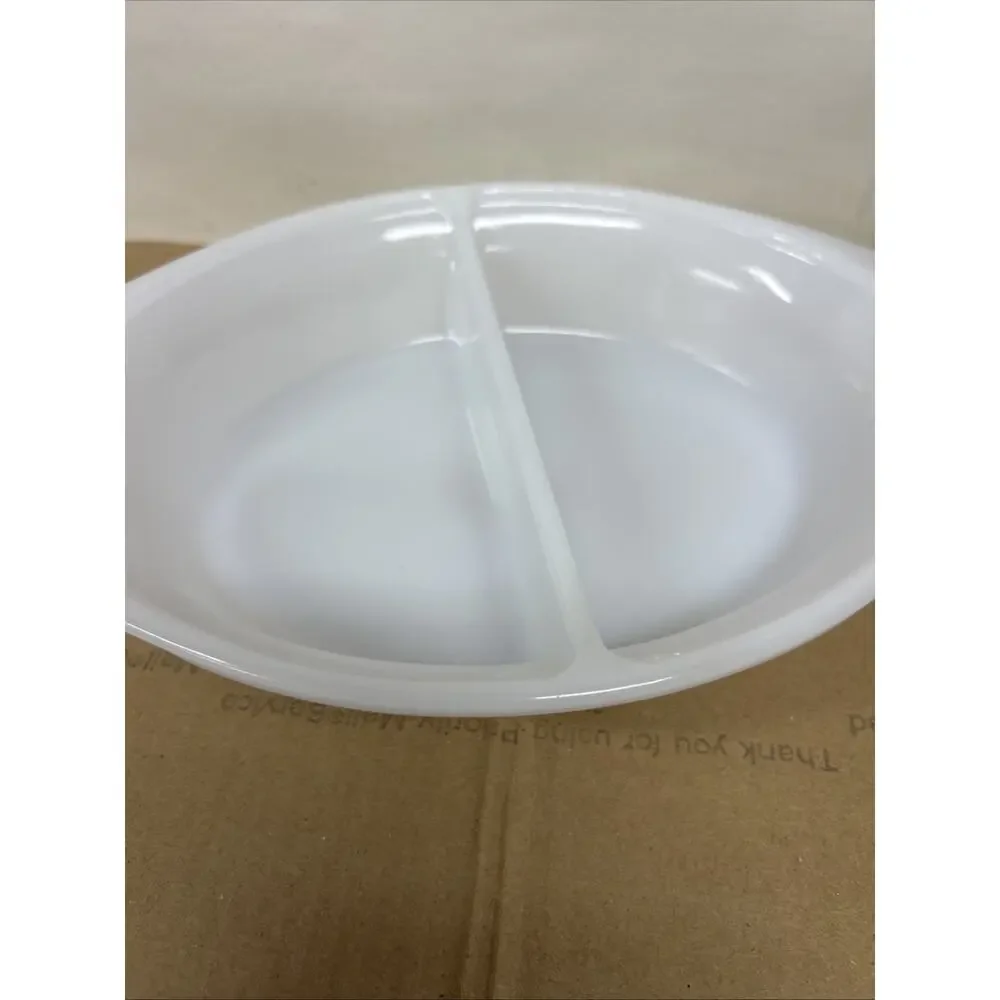 Vintage Glasbake Oval Divided Dish White Milk Glass J-239 Made in USA